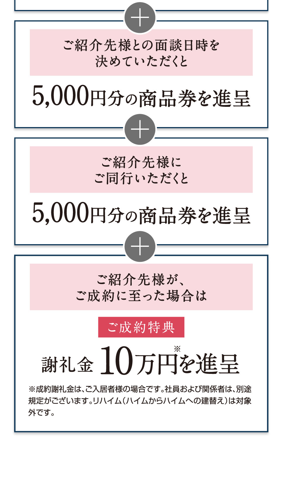 ご紹介いただいた方には各種特典をご用意しております。